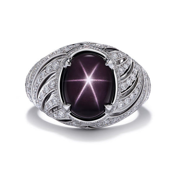 Star Spinel Ring with D Flawless Diamonds set in Platinum