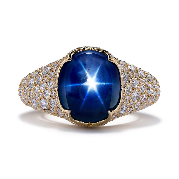 Star Sapphire Ring with D Flawless Diamonds set in 18K Yellow Gold