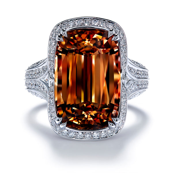 Zircon Ring with D Flawless Diamonds set in 18K White Gold
