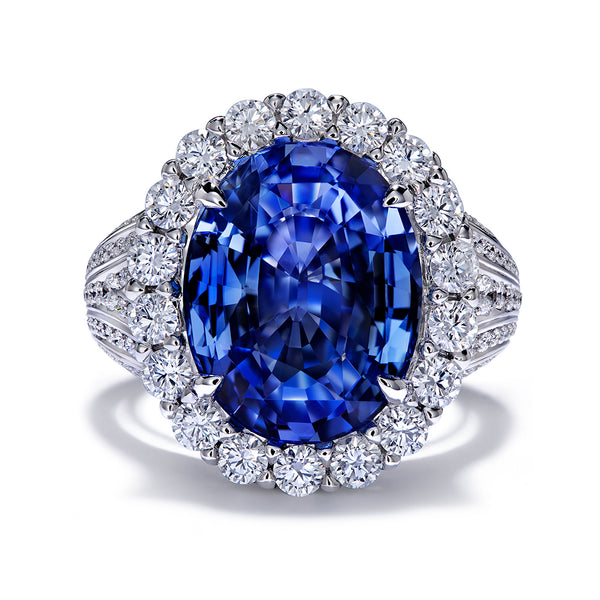 Unheated Ceylon Sapphire Ring with D Flawless Diamonds set in Platinum