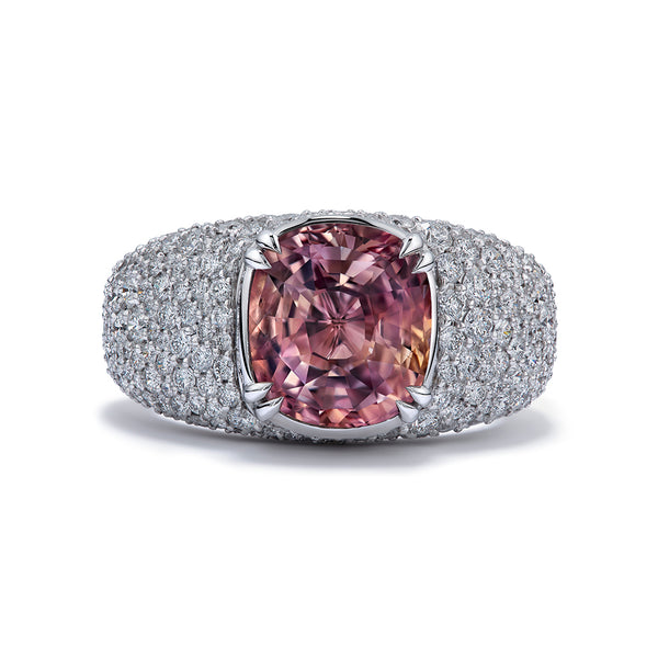 Unheated Ceylon Padparadscha Sapphire Ring with D Flawless Diamonds set in 18K White Gold