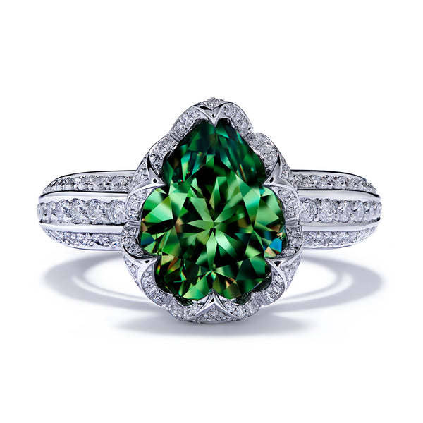 Green Dragon Demantoid Ring with D Flawless Diamonds set in 18K White Gold