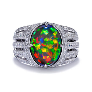 Indonesian Black Opal Ring with D Flawless Diamonds set in Platinum