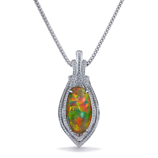 Indonesian Black Opal Necklace with D Flawless Diamonds set in 18K White Gold