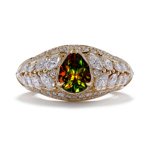 Himalayan Sphene Ring with D Flawless Diamonds set in 18K Yellow Gold
