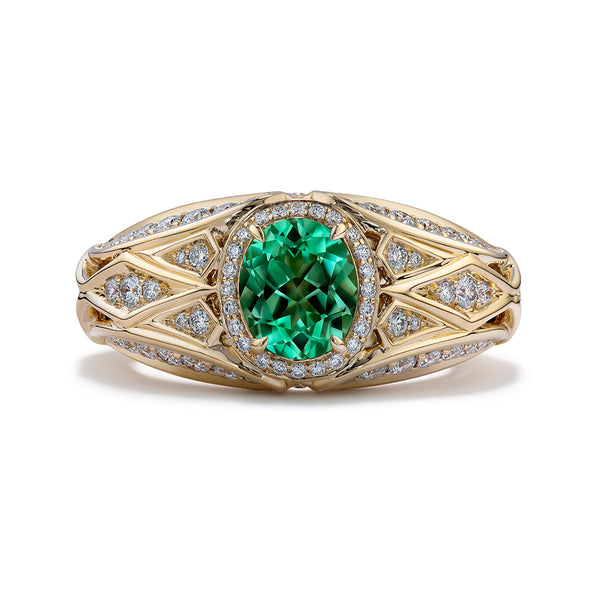 Unheated Paraiba Tourmaline Ring with D Flawless Diamonds set in 18K Yellow Gold