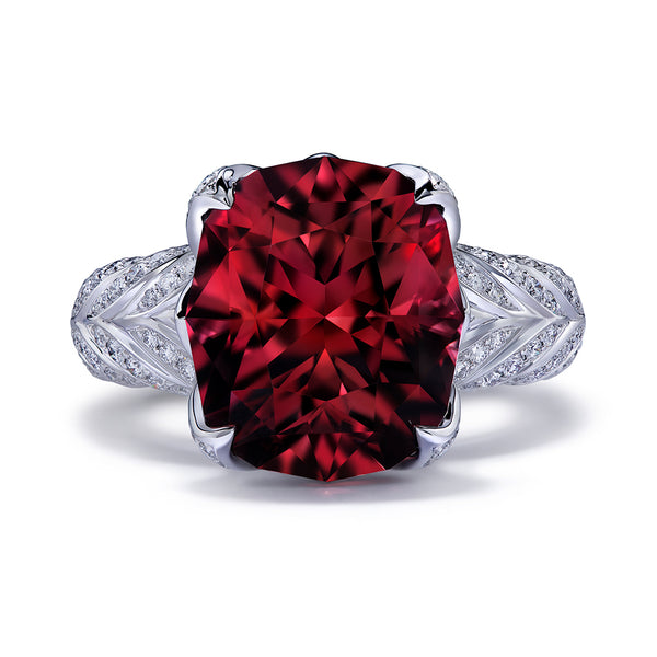 Red Zircon Ring with D Flawless Diamonds set in Platinum