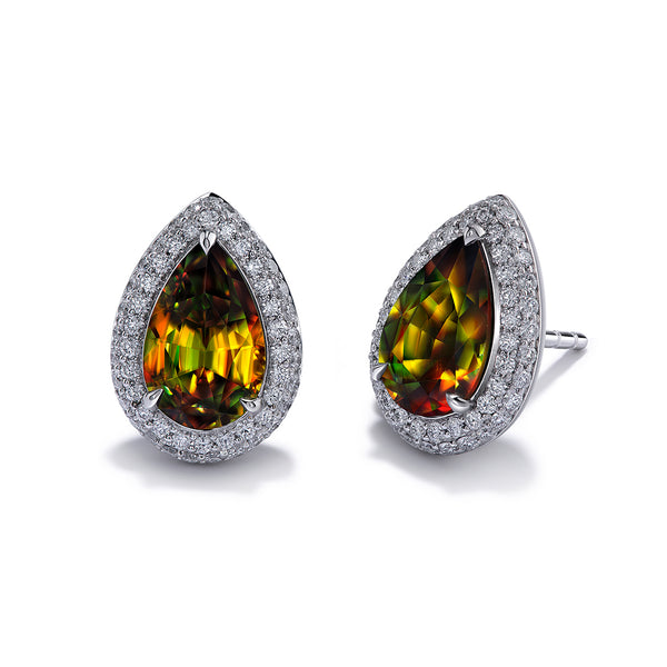 Himalayan Sphene Earrings with D Flawless Diamonds set in Platinum