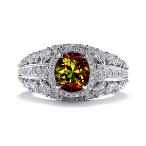 Himalayan Sphene Ring with D Flawless Diamonds set in 18K White Gold