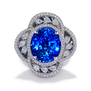 Unheated Ceylon Blue Sapphire Ring with D Flawless Diamonds set in Platinum