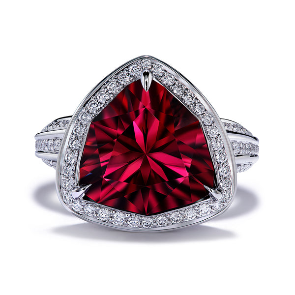 Red Zircon Ring with D Flawless Diamonds set in Platinum