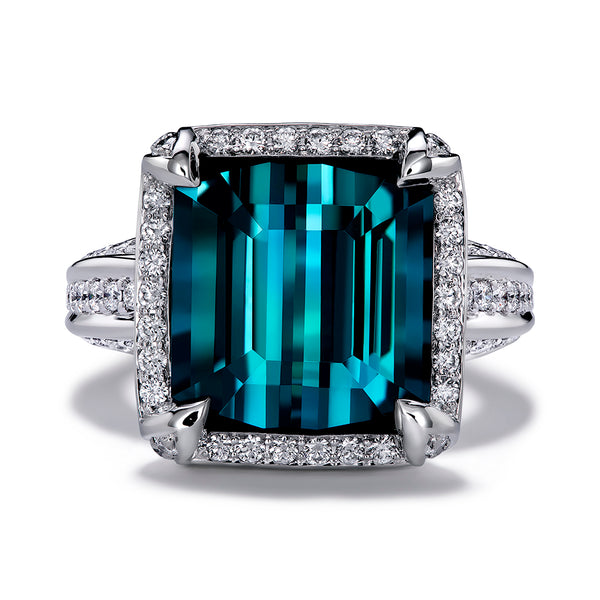 Indicolite Ring with D Flawless Diamonds set in Platinum