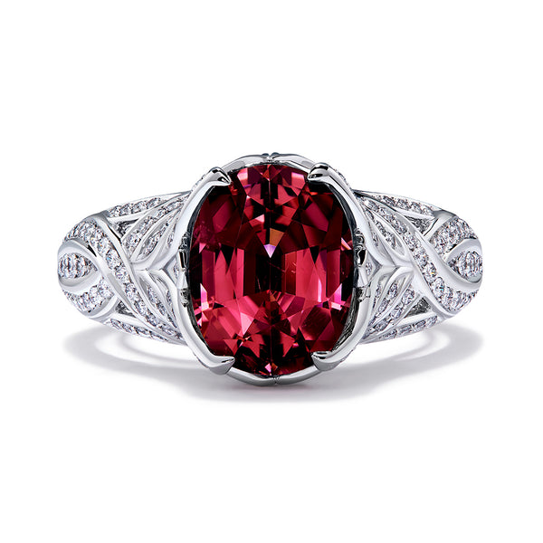 Balas Spinel Ring with D Flawless Diamonds set in Platinum