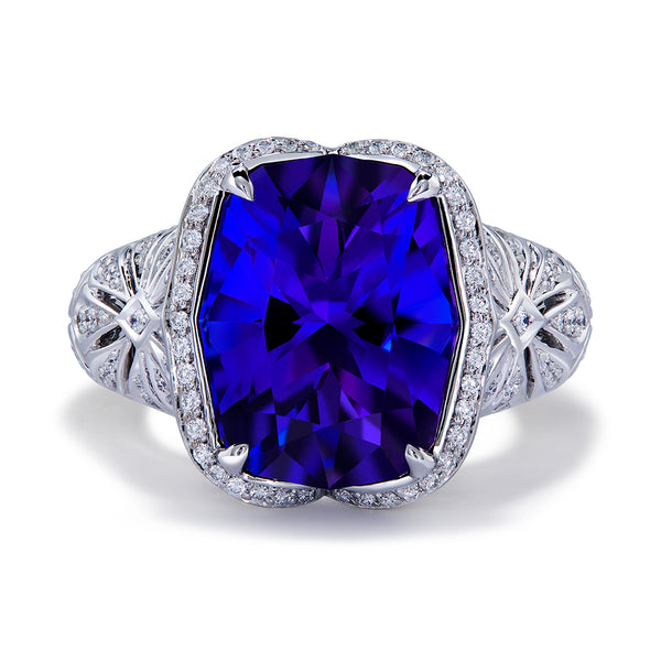 Tanzanite Ring with D Flawless Diamonds set in 18K White Gold