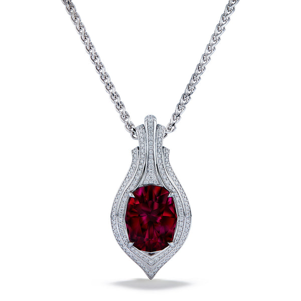 Rubellite Necklace with D Flawless Diamonds set in 18K White Gold