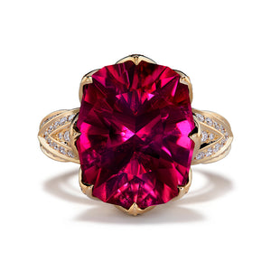 Rubellite Ring with D Flawless Diamonds set in 18K Yellow Gold