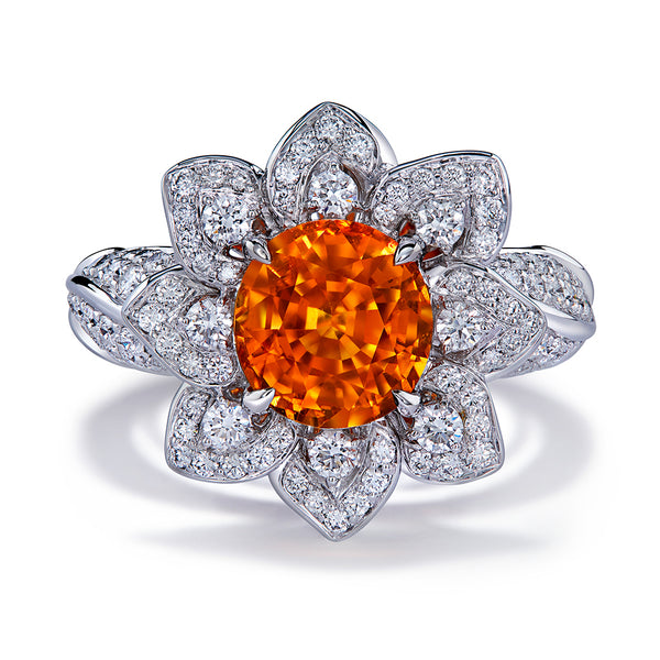 Mandarin Garnet Ring with D Flawless Diamonds set in Platinum
