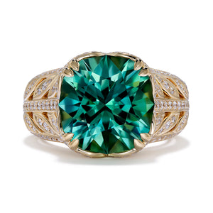 Unheated Paraiba Tourmaline Ring with D Flawless Diamonds set in 18K Yellow Gold
