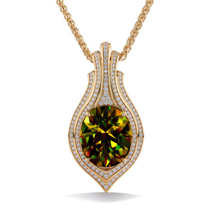 Sphene Necklace with D Flawless Diamonds set in 18K Yellow Gold