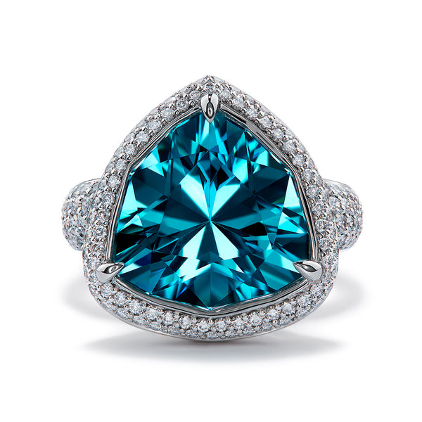 Neon Apatite Ring with D Flawless Diamonds set in Platinum