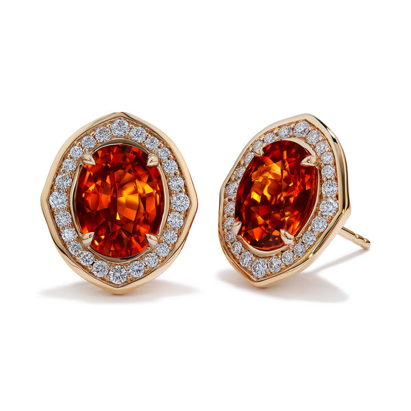 Mandarin Garnet Earrings with D Flawless Diamonds set in 18K Yellow Gold