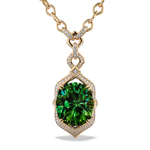 Neon Titanium Tourmaline Necklace with D Flawless Diamonds set in 18K Yellow Gold