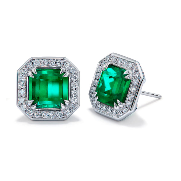 Panjshir Emerald Earrings with D Flawless Diamonds set in 18K White Gold