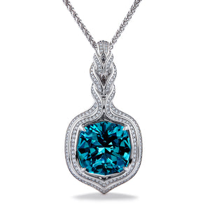 Neon Apatite Necklace with D Flawless Diamonds set in 18K White Gold