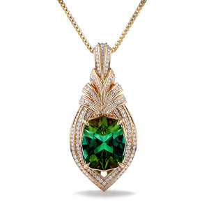 Neon Titanium Tourmaline Necklace with D Flawless Diamonds set in 18K Yellow Gold