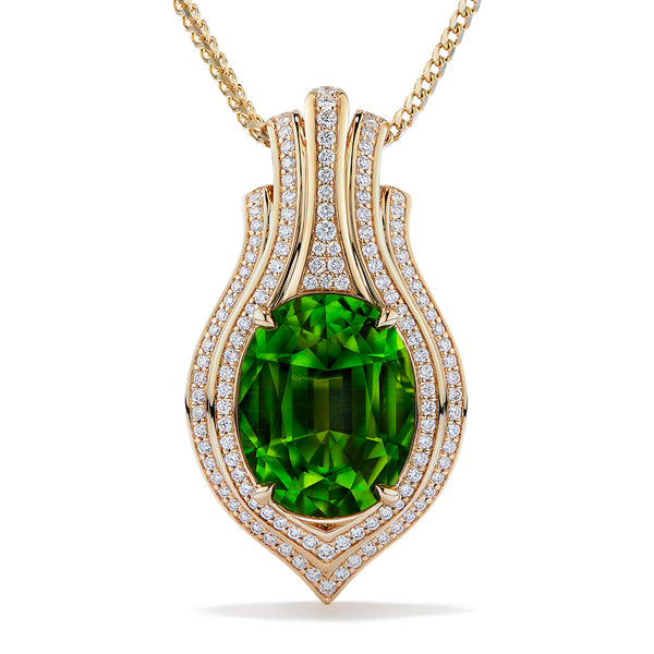 Unheated Paraiba Tourmaline Necklace with D Flawless Diamonds set in 18K Yellow Gold