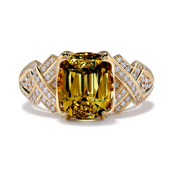 Chrysoberyl Ring with D Flawless Diamonds set in 18K Yellow Gold