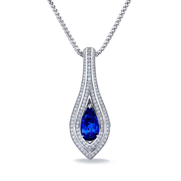 Unheated Ceylon Sapphire Necklace with D Flawless Diamonds set in 18K White Gold