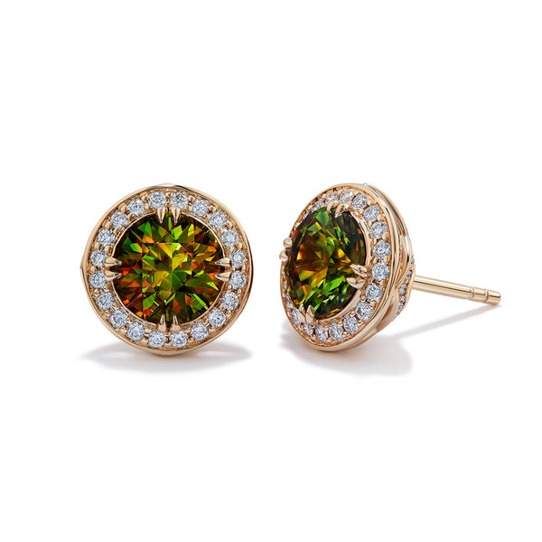 Himalayan Sphene Earrings with D Flawless Diamonds set in 18K Yellow Gold