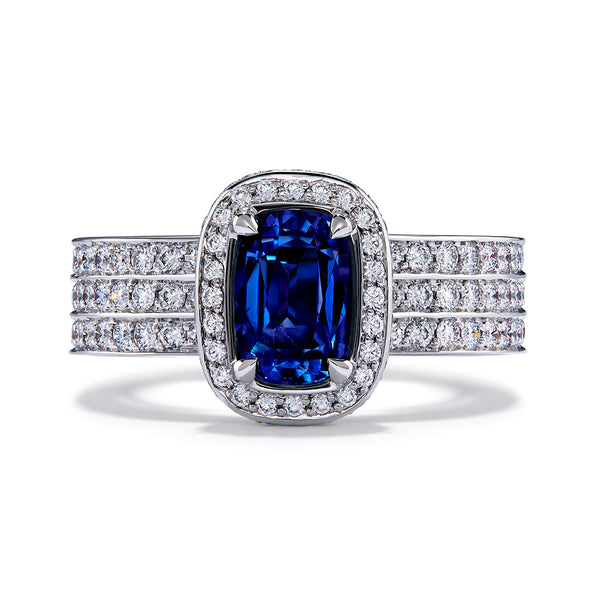 Luc Yen Neon Cobalt Spinel Ring with D Flawless Diamonds set in Platinum