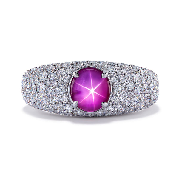 Unheated Didy Star Ruby Ring with D Flawless Diamonds set in 18K White Gold