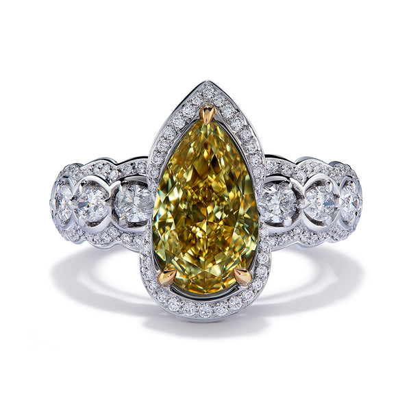 Yellow Diamond Ring with D Flawless Diamonds set in 18K White Gold