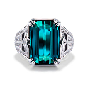 Indicolite Ring with D Flawless Diamonds set in 18K White Gold
