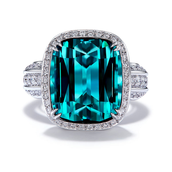 Indicolite Ring with D Flawless Diamonds set in 18K White Gold