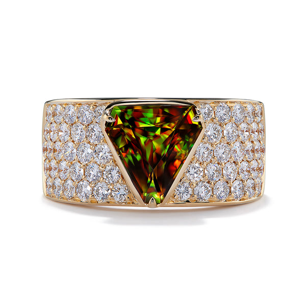 Himalayan Sphene Ring with D Flawless Diamonds set in 18K Yellow Gold