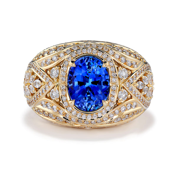 Unheated Ceylon Sapphire Ring with D Flawless Diamonds set in 18K Yellow Gold