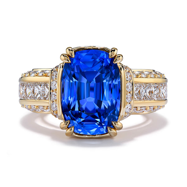 Unheated Ceylon Sapphire Ring with D Flawless Diamonds set in 18K Yellow Gold