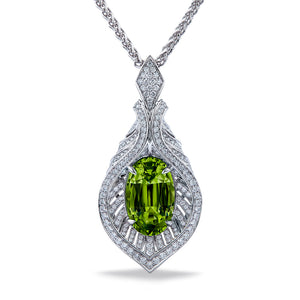 Komolo Tsavorite Necklace with D Flawless Diamonds set in 18K White Gold