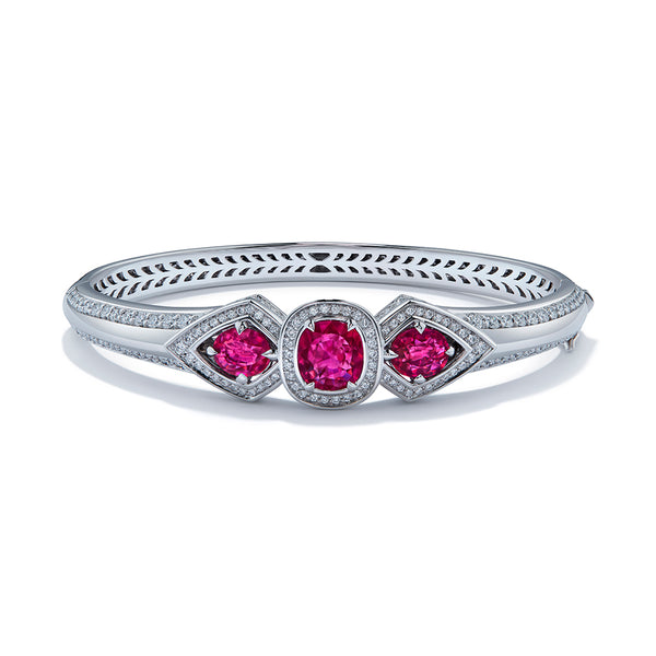 Unheated Balas Ruby Bangle with D Flawless Diamonds set in 18K White Gold