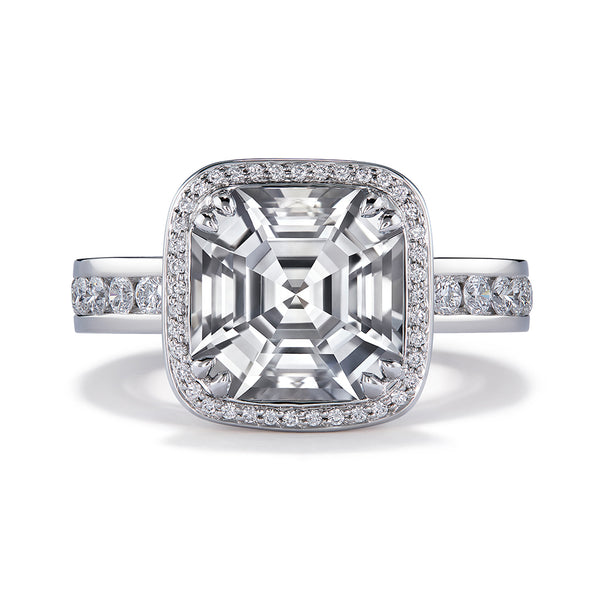 Unheated Ceylon White Sapphire Ring with D Flawless Diamonds set in Platinum