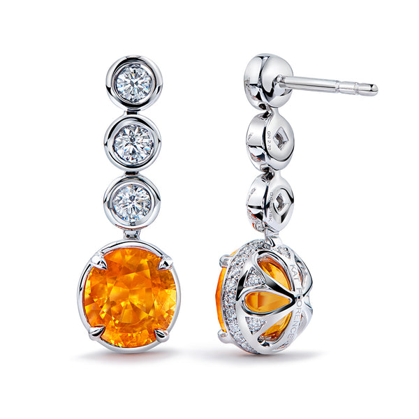 Mandarin Garnet Earrings with D Flawless Diamonds set in 18K White Gold