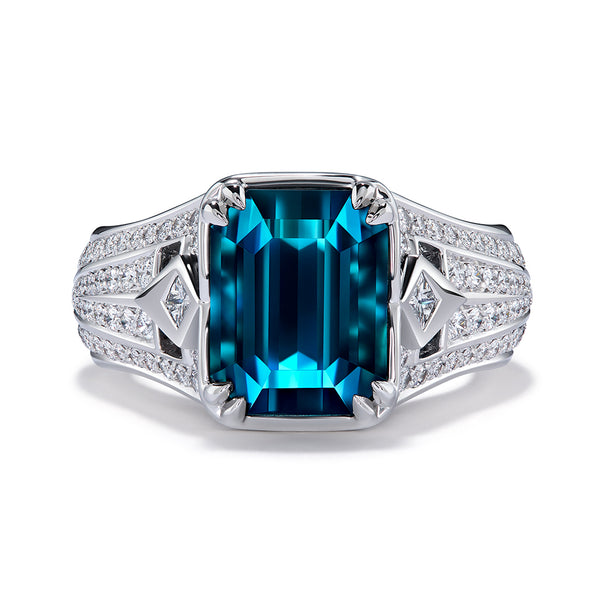 Afghan Indicolite Ring with D Flawless Diamonds set in Platinum