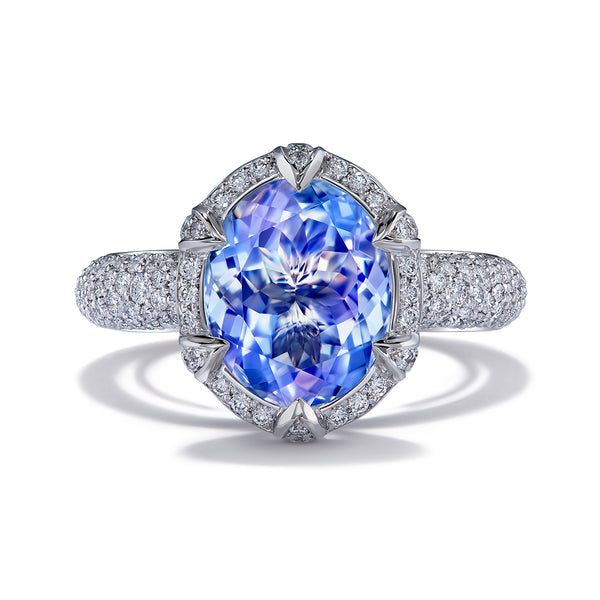 Ceylon Blue Moonstone Ring with D Flawless Diamonds set in Platinum