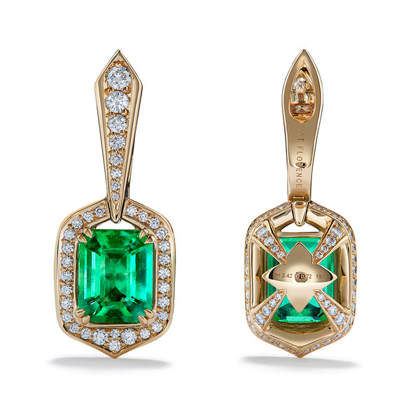 Panjshir Emerald Earrings with D Flawless Diamonds set in 18K Yellow Gold
