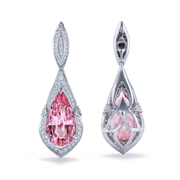 Madagascar Morganite Earrings with D Flawless Diamonds set in 18K White Gold