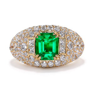 Vivid Panjshir Afghan Emerald Ring with D Flawless Diamonds set in 18K Yellow Gold
